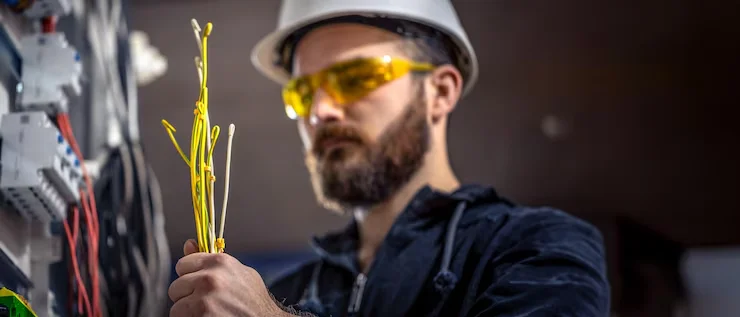 man looking at electrical cords